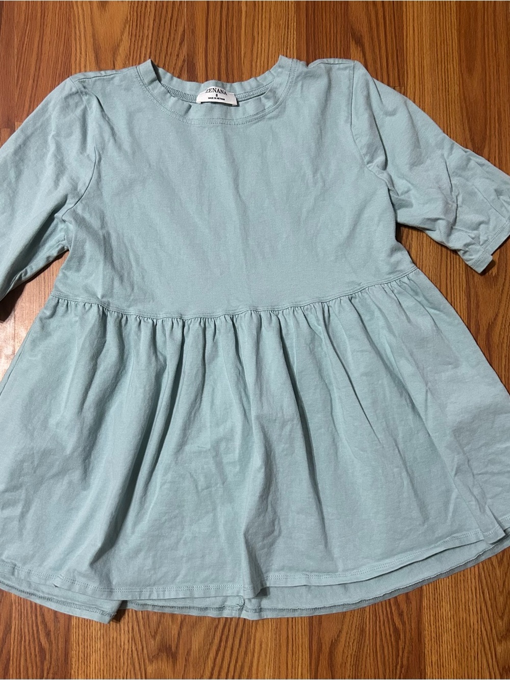 Zenana Babydoll Tunic Top Small Sage Blue Cotton Blend 3/4 Sleeve Boho - Picture 3 of 4